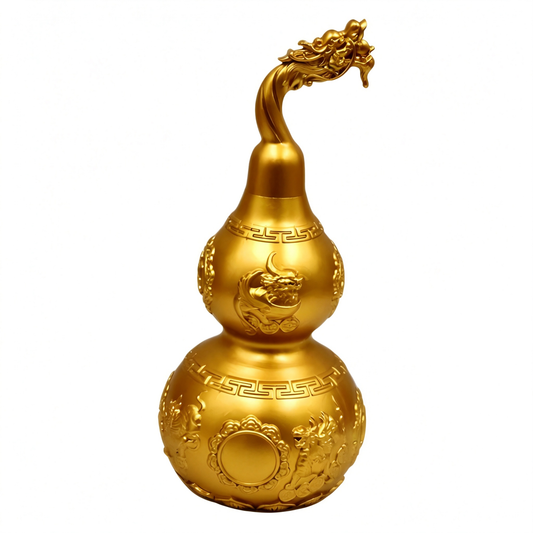 Brass Gourd Statue with Dragon Head & Pi Xiu, Openable Copper Hulu Ornament, Home Living Room Entrance Office Decor