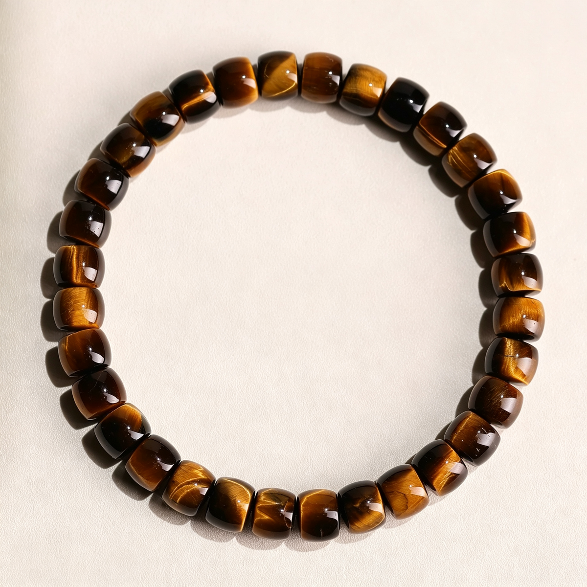 Natural Yellow Tiger's Eye Barrel Bead Bracelet Men Women Healing Crystal Stone Bracelet