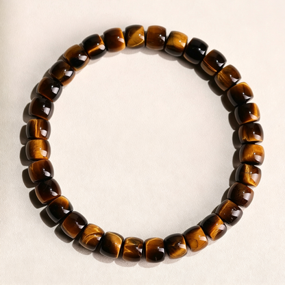 Natural Yellow Tiger's Eye Barrel Bead Bracelet Men Women Healing Crystal Stone Bracelet