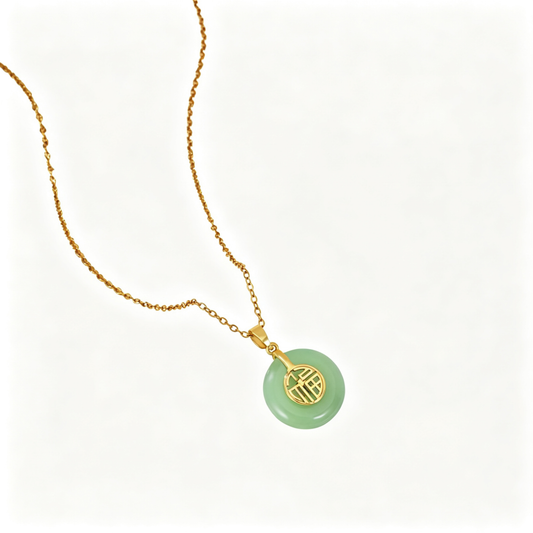 Chinese Style Imitation Jade Peace Buckle Pendant Necklace for Women, Retro Lucky Fu Character Clavicle Chain