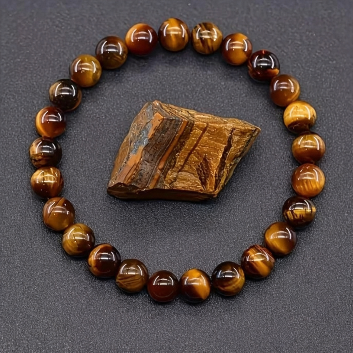 Natural Collector Grade Yellow Tiger Eye Bracelet for Men, Tiger's Eye Woodstone Beaded Bracelet, Lucky Bracelet for Birth Year