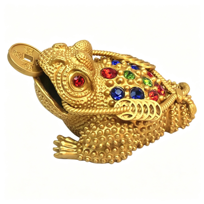 Golden Hollow Three-Legged Money Frog Statue With Rhinestones, Chinese Feng Shui Toad Ornament for Home Office Desk Decor, Wealth Attracting Figurine