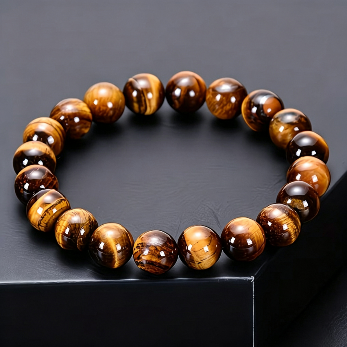 Natural Collector Grade Yellow Tiger Eye Bracelet for Men, Tiger's Eye Woodstone Beaded Bracelet, Lucky Bracelet for Birth Year