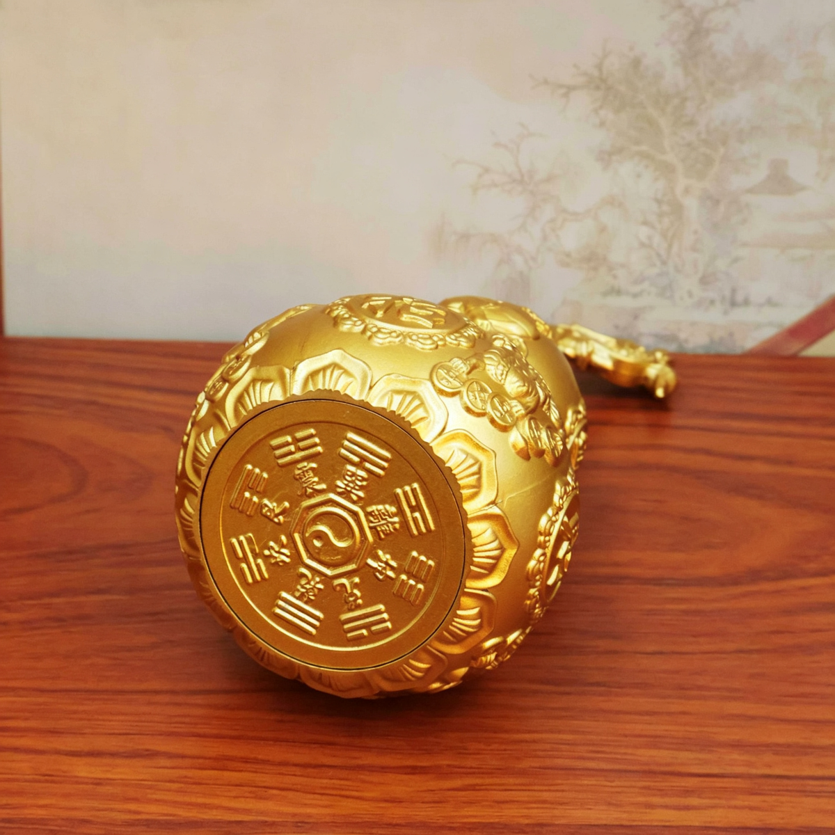 Brass Gourd Statue with Dragon Head & Pi Xiu, Openable Copper Hulu Ornament, Home Living Room Entrance Office Decor