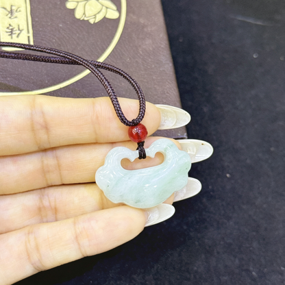Tianshan Cui Ruyi Safe Lock Pendant Necklace, Natural Floating Flower Jade Lucky Charm