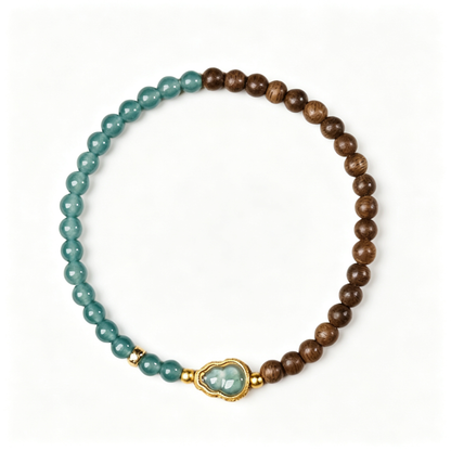 Natural Eaglewood Beaded Bracelet with Blue Water Agate Gourd Charm, Vintage New Chinese Style Elegant Bracelet, Handmade Oriental Jewelry for Gift