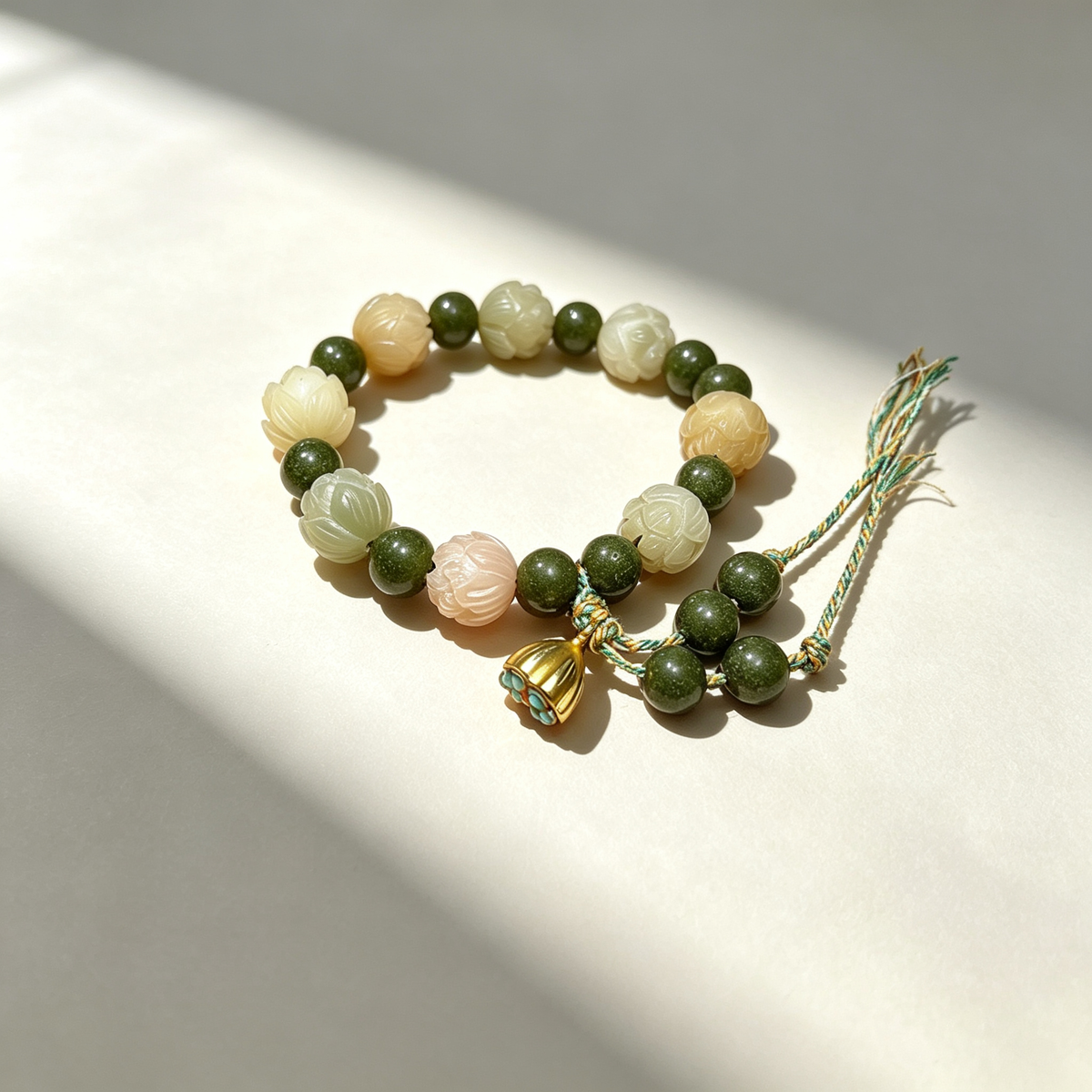 Lotus Bodhi Composite Fragrance Beaded Bracelet, Multi-Color Carved Flower Beads, Oriental Handmade Wrist Jewelry for Gift