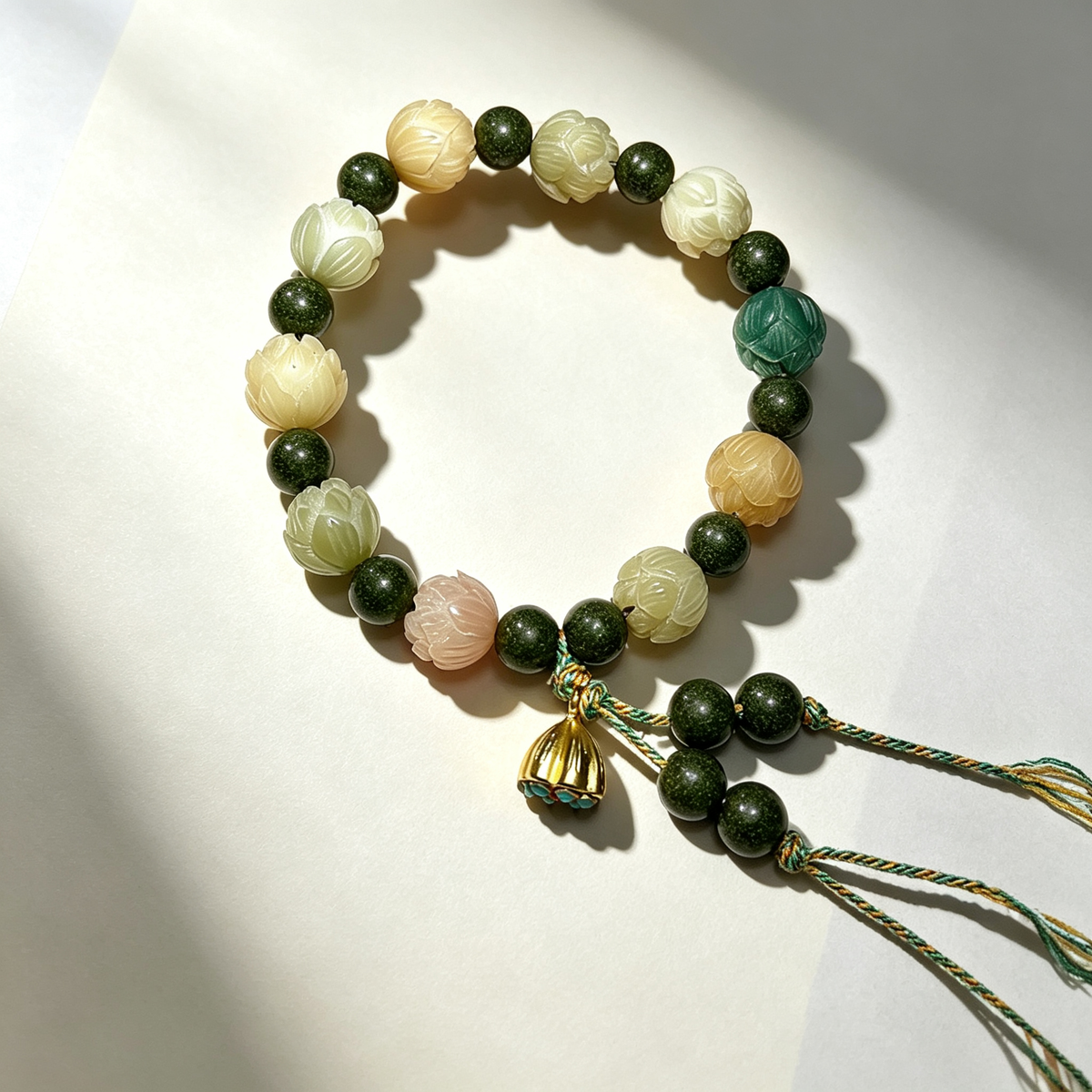 Lotus Bodhi Composite Fragrance Beaded Bracelet, Multi-Color Carved Flower Beads, Oriental Handmade Wrist Jewelry for Gift
