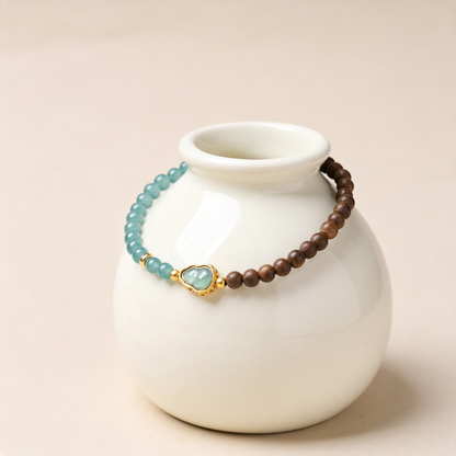 Natural Eaglewood Beaded Bracelet with Blue Water Agate Gourd Charm, Vintage New Chinese Style Elegant Bracelet, Handmade Oriental Jewelry for Gift