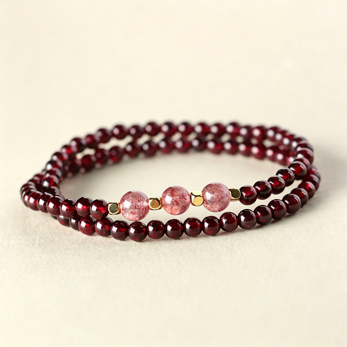 Natural Wine Red Garnet Bracelet for Women, Strawberry Crystal Multi-Layer Beaded Bracelet, Healing Crystal Stack Bracelet