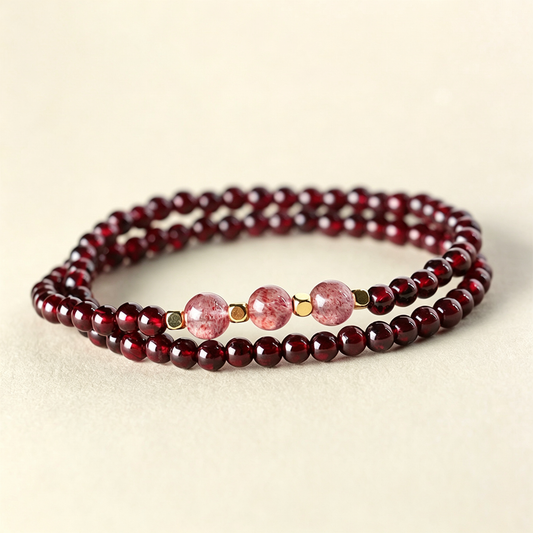Natural Wine Red Garnet Bracelet for Women, Strawberry Crystal Multi-Layer Beaded Bracelet, Healing Crystal Stack Bracelet