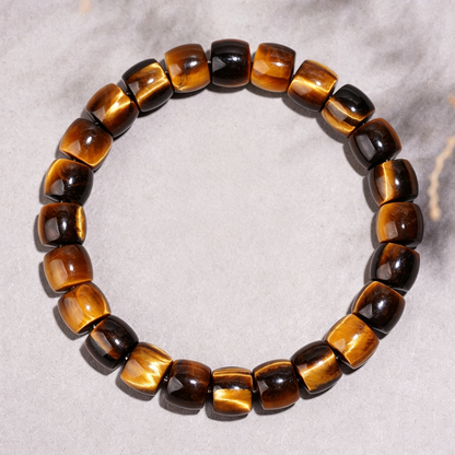 Natural Yellow Tiger's Eye Barrel Bead Bracelet Men Women Healing Crystal Stone Bracelet