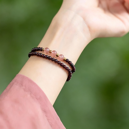 Natural Wine Red Garnet Bracelet for Women, Strawberry Crystal Multi-Layer Beaded Bracelet, Healing Crystal Stack Bracelet