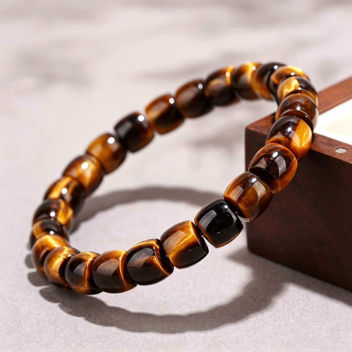 Natural Yellow Tiger's Eye Barrel Bead Bracelet Men Women Healing Crystal Stone Bracelet