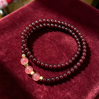 Natural Wine Red Garnet Bracelet for Women, Strawberry Crystal Multi-Layer Beaded Bracelet, Healing Crystal Stack Bracelet