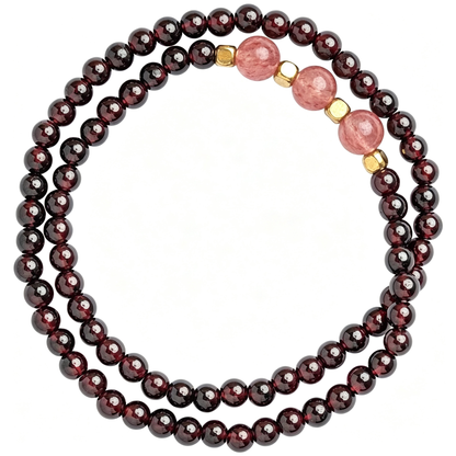 Natural Wine Red Garnet Bracelet for Women, Strawberry Crystal Multi-Layer Beaded Bracelet, Healing Crystal Stack Bracelet