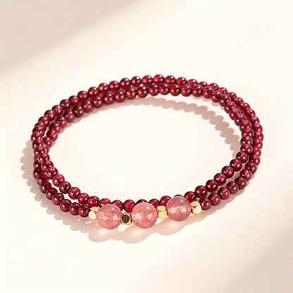 Natural Wine Red Garnet Bracelet for Women, Strawberry Crystal Multi-Layer Beaded Bracelet, Healing Crystal Stack Bracelet
