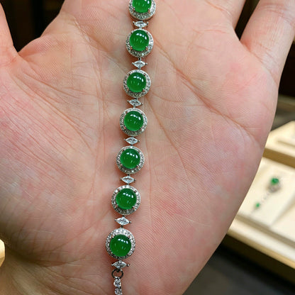 Green Chalcedony Bracelet for Women – Silver Plated New Chinese Style Gemstone Bracelet with Gourd Charm, Adjustable Chain
