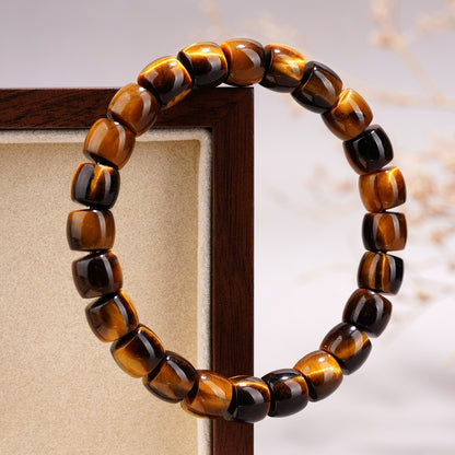 Natural Yellow Tiger's Eye Barrel Bead Bracelet Men Women Healing Crystal Stone Bracelet