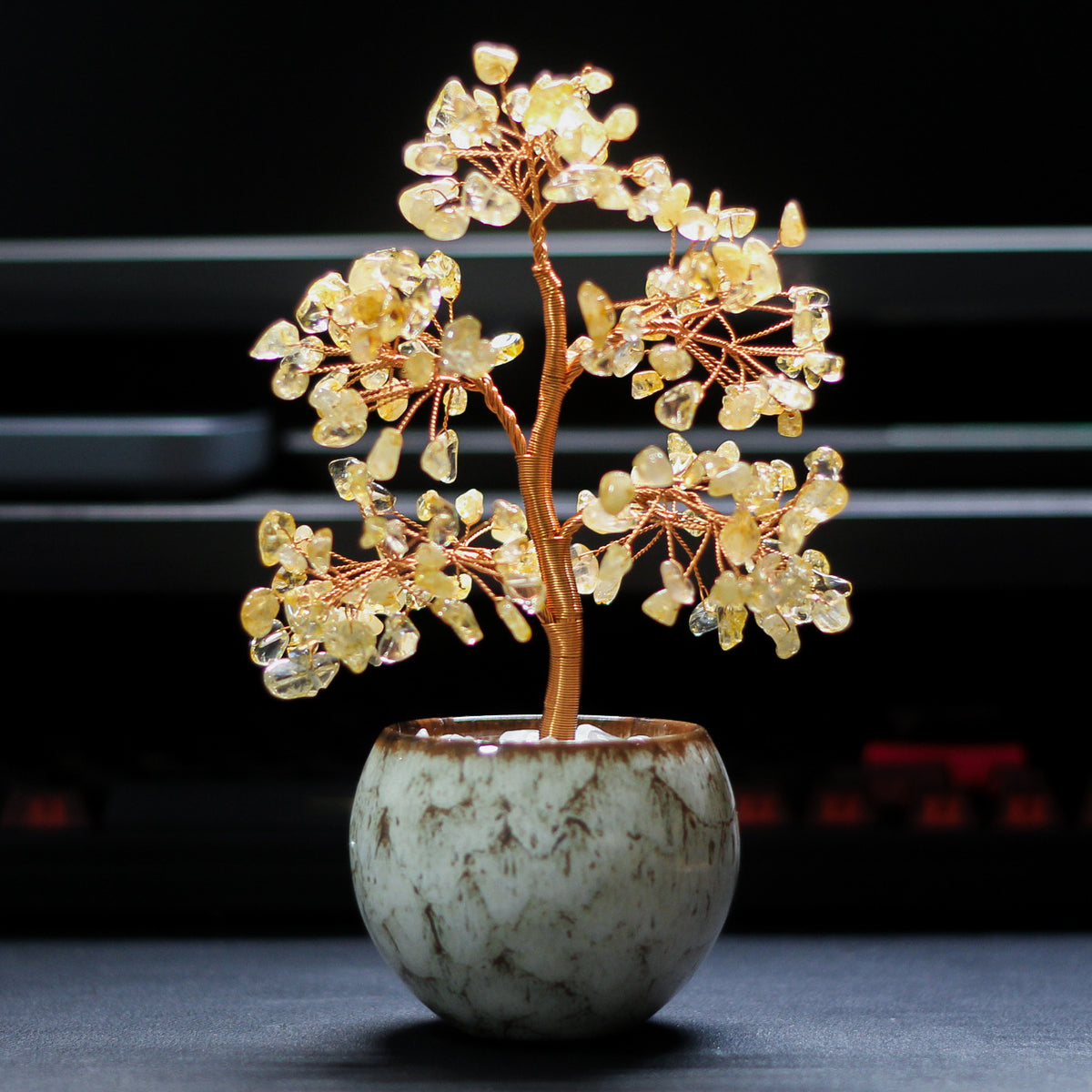 Natural Citrine Chips Crystal Money Tree, Feng Shui Lucky Crystal Ornament for Wealth & Abundance