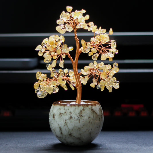 Natural Citrine Chips Crystal Money Tree, Feng Shui Lucky Crystal Ornament for Wealth & Abundance